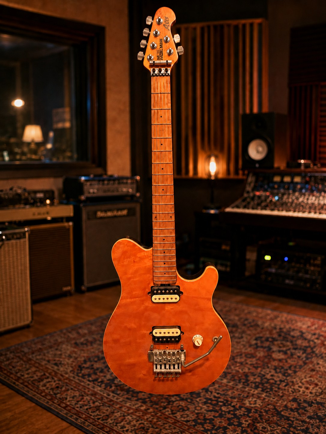 オレンジ色のMusic Man Axisを正面から見た全体写真
